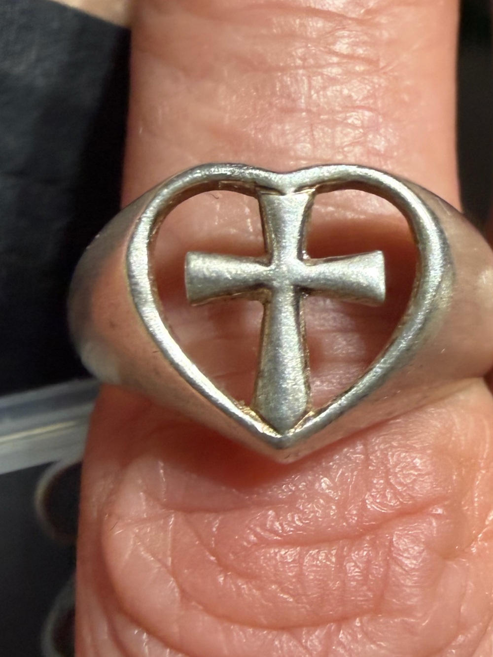 Vintage 925 Sterling Silver Heart Cross Ring 6.5